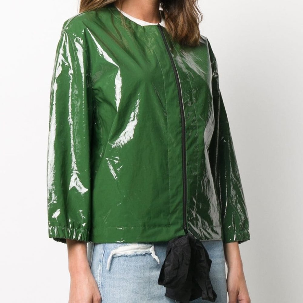 SL Sara Lanzi Women's XS Collarless Vinyl Jacket